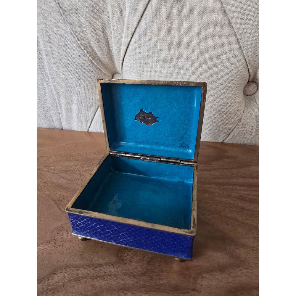 Vintage Chinese blue cloisonné enamel trinket box - Picture 5 of 5
